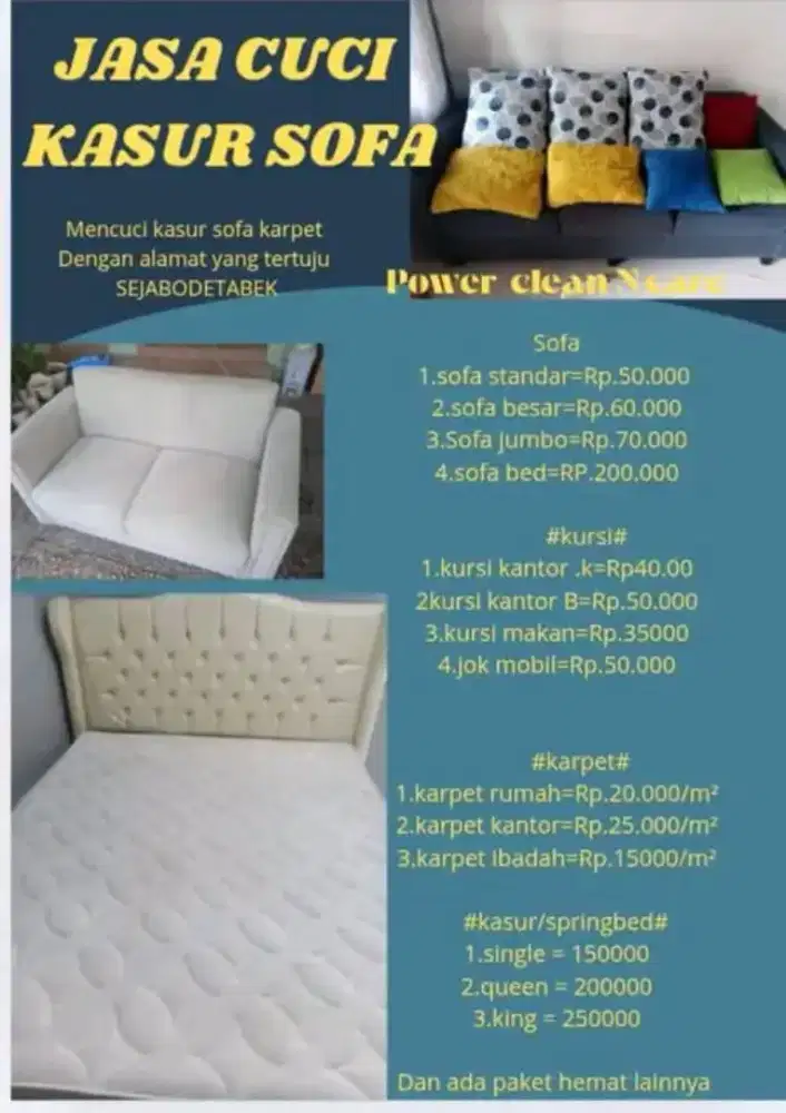 Cuci sofa kasur/springbed jokmobil karpet