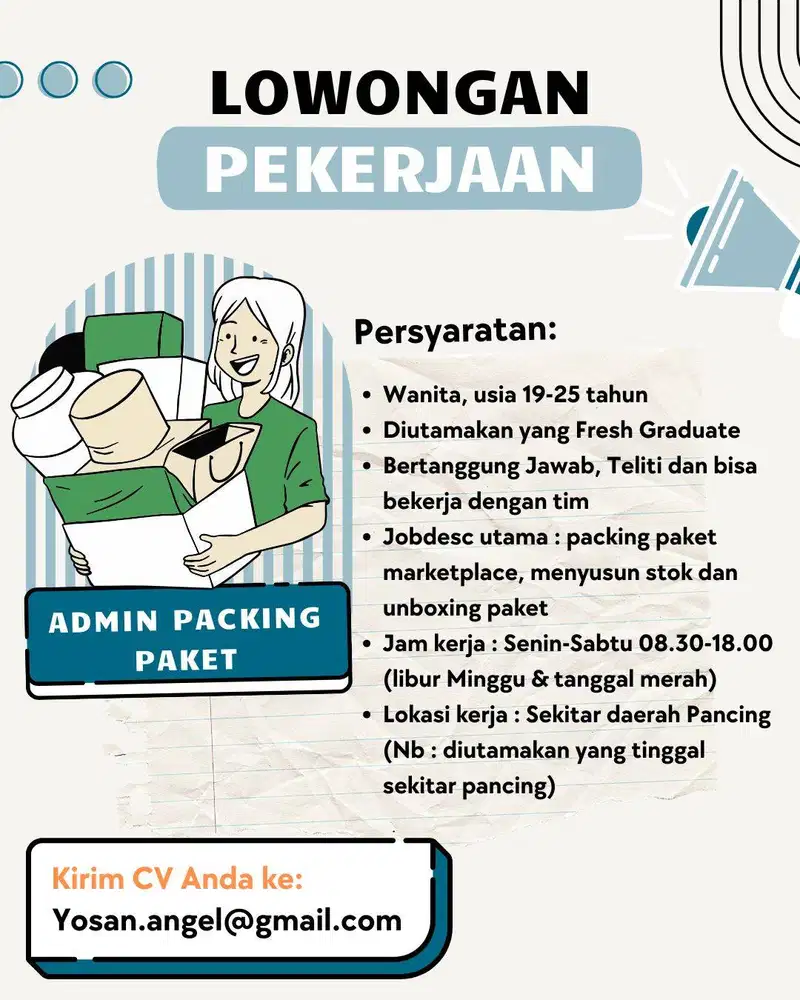 Dibutuhkan Segera Lowongan Kerja Admin Packing Paket Marketplace