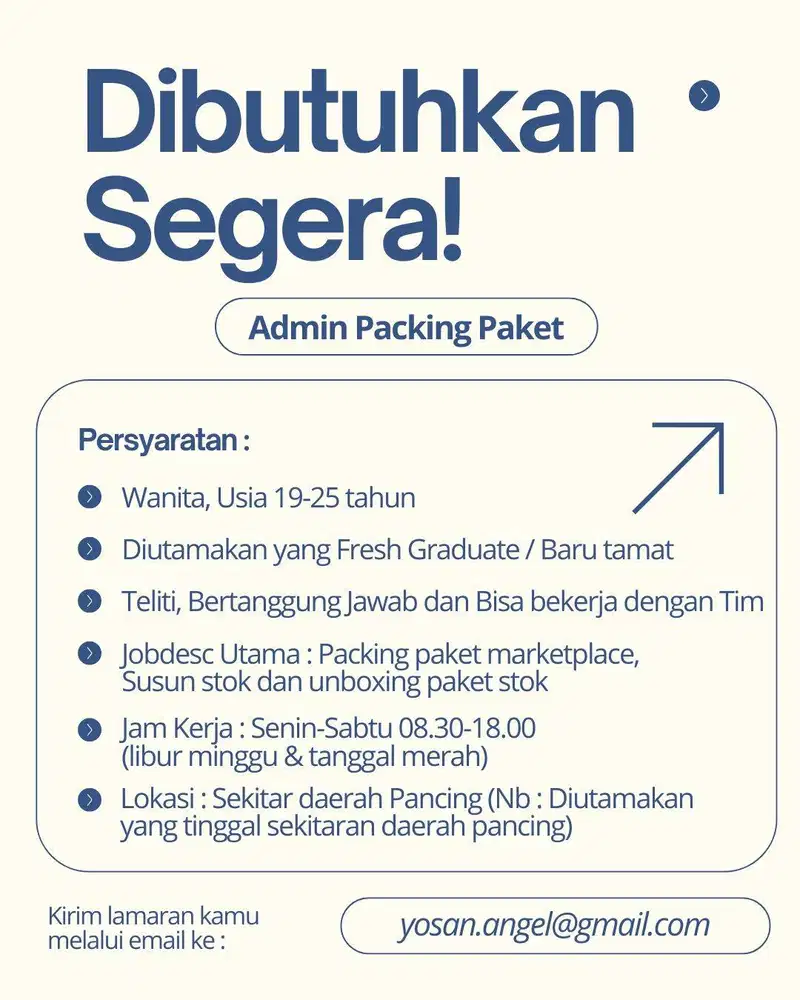 Dibutuhkan Segera Lowongan Kerja Admin Packing Paket Marketplace