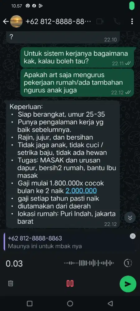 Asisten rumah tangga.