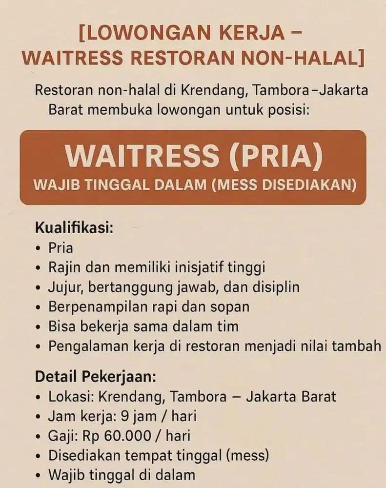 Waitress restoran non halal