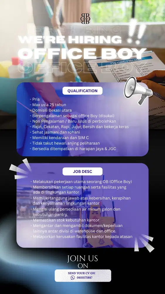 LOWONGAN PEKERJAAN OB (OFFICE BOY)