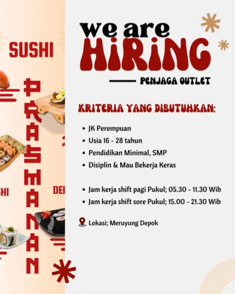 Lowongan kerja jaga outlet sushi