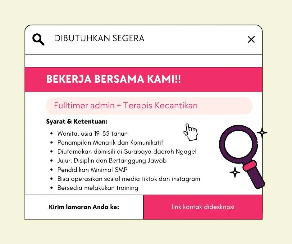 Lowongan Kerja Admin dan Terapis Kecantikan