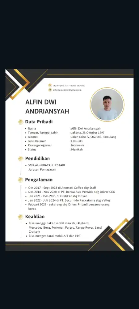 Cari lowongan driver pribadi/kantor.