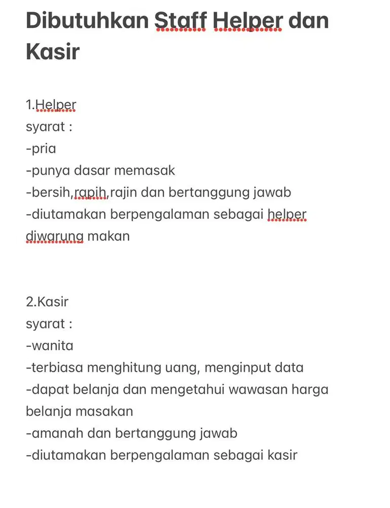 helper dan kasir
