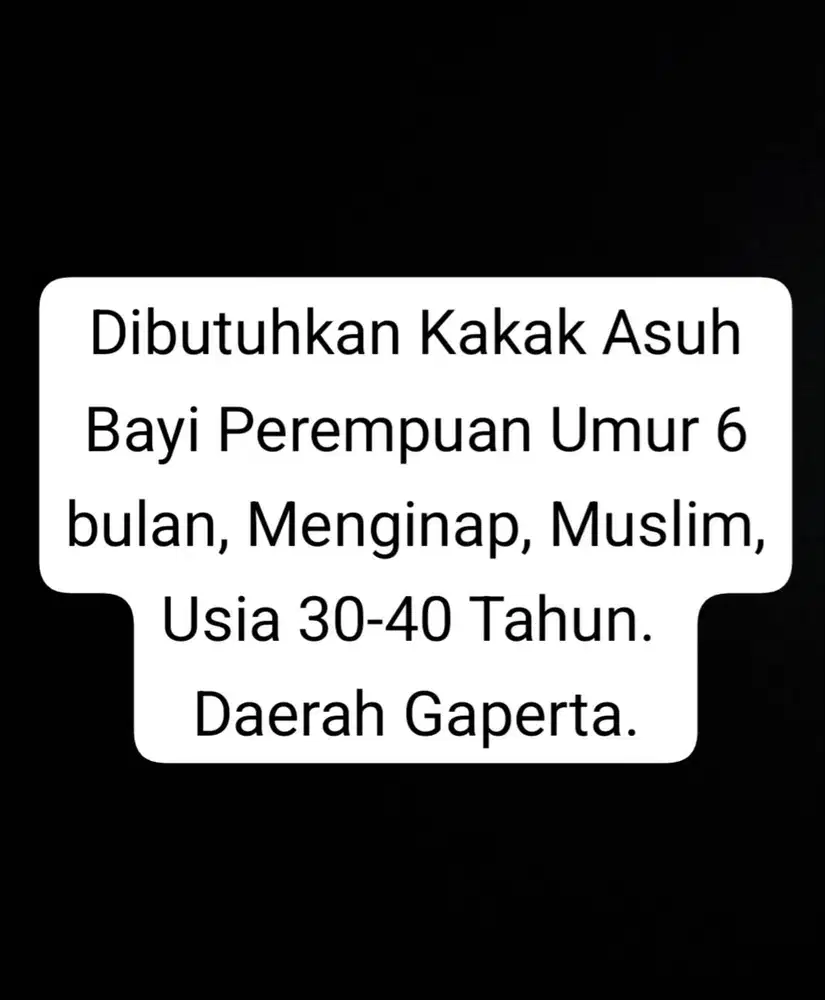 Kakak asuh bayi perempuan 6 bulan