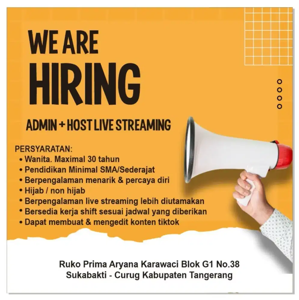 LOWONGAN KERJA ADMIN TOKO & HOST LIVE