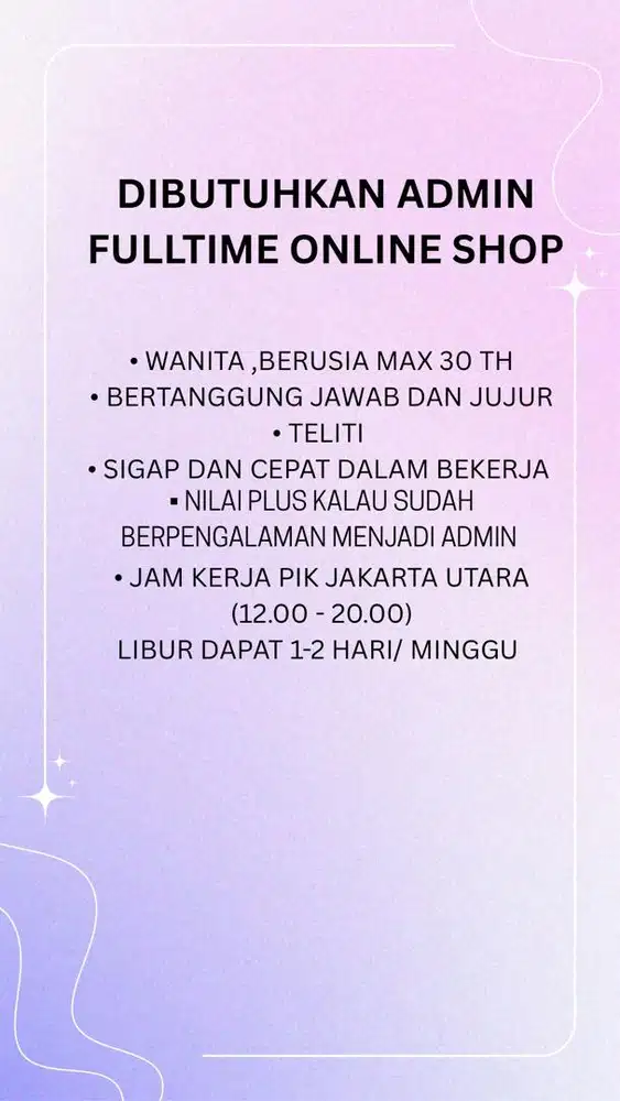 LOWONGAN PEKERJAAN ADMIN PO BKK
