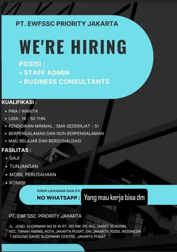 Lowongan pekerjaan marketing , staf admin dan business consultant