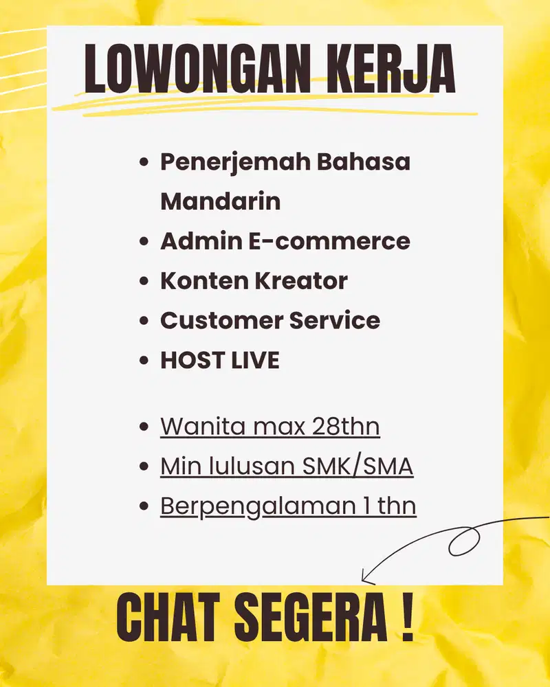 LOWONGAN KERJA ADMIN,HOST LIVE,KONTEN KREATOR