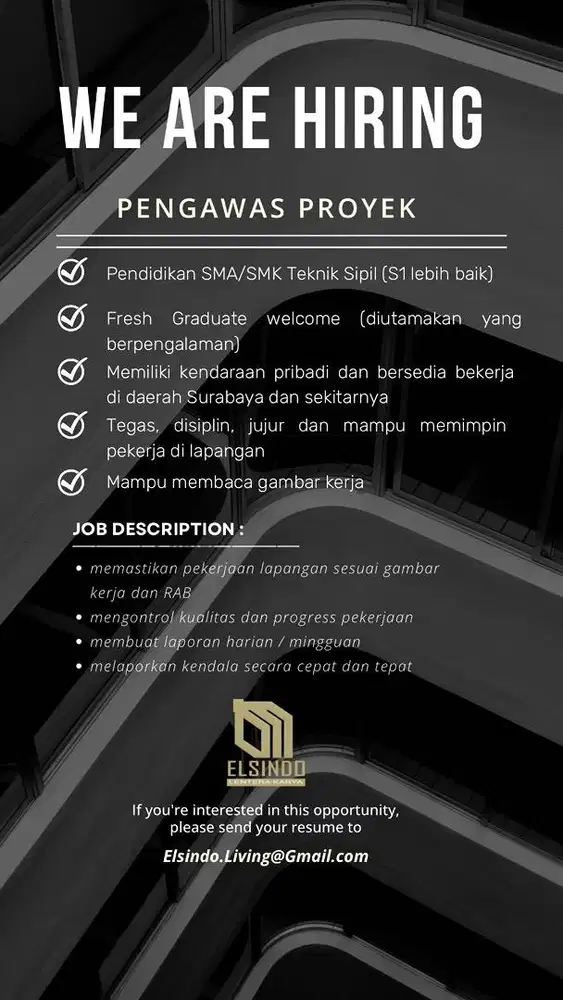 Dicari pengawas lapangan surabaya dan sekitarnya