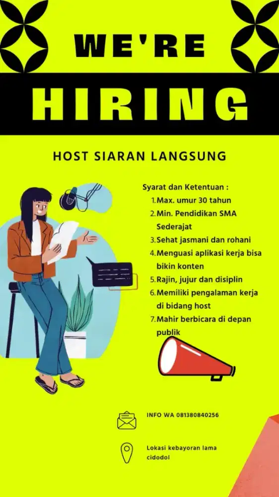 Di butuhkan lowongan host berpengalaman