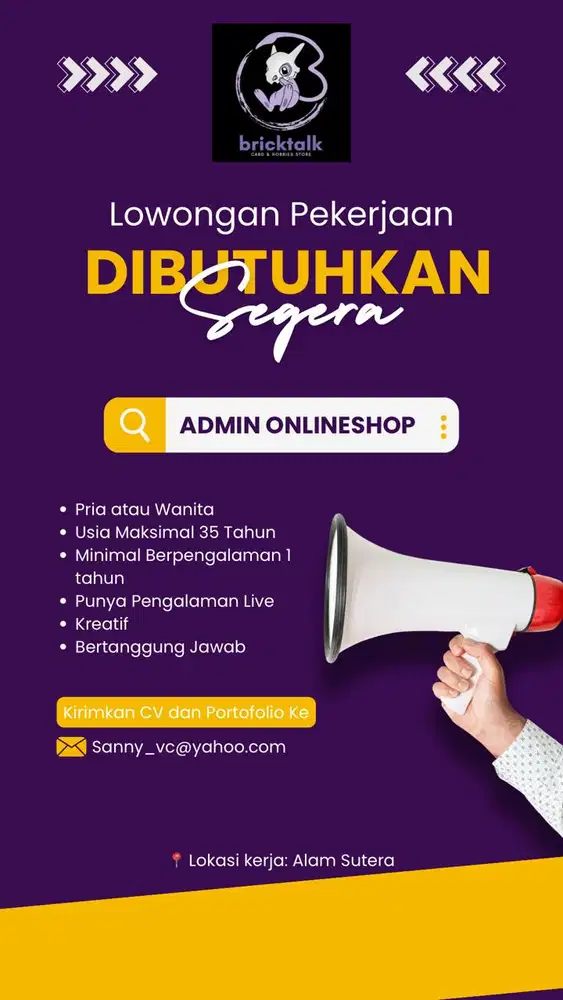 Dicari admin untuk OL Shop