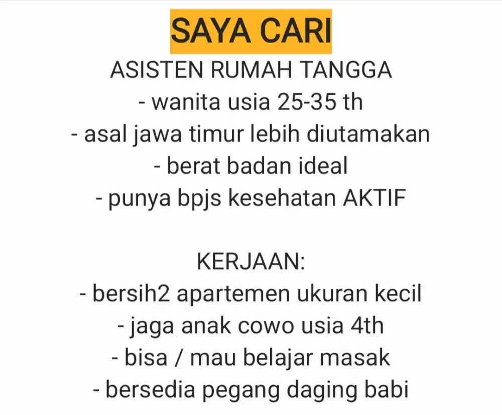 ASISTEN RUMAH TANGGA (ART)