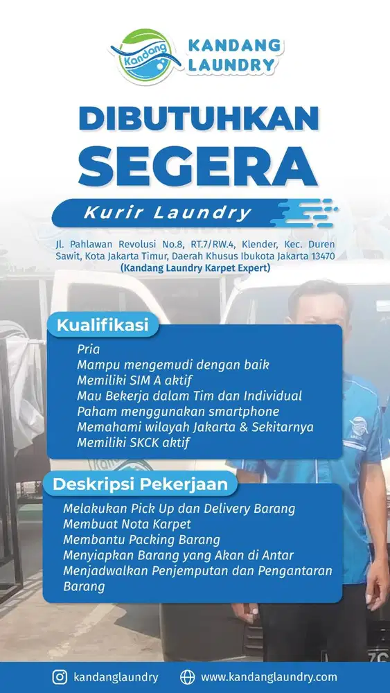 DI BUTUHKAN SEGERA KURIR LAUNDRY
