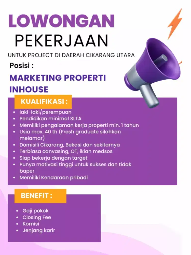 Lowongan kerja marketing property inhouse