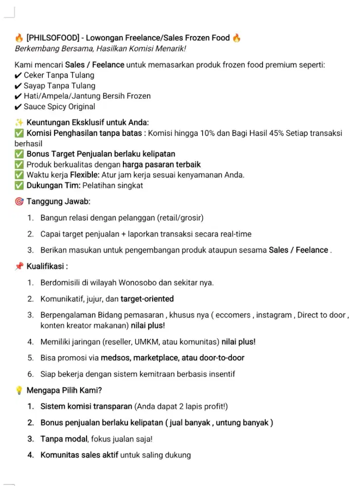 Sels / freelance dengan komisin dan bagi hasil berlapis