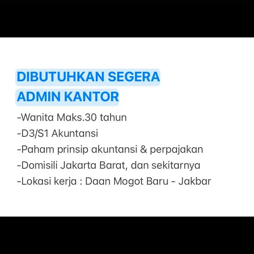 DIBUTUHKAN SEGERA ADMIN KANTOR & TELEMARKETING
