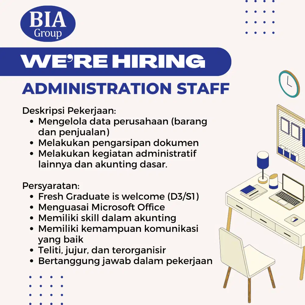 LOWONGAN ADMIN STAFF PT. BERSAMA IMMANUEL ABADI