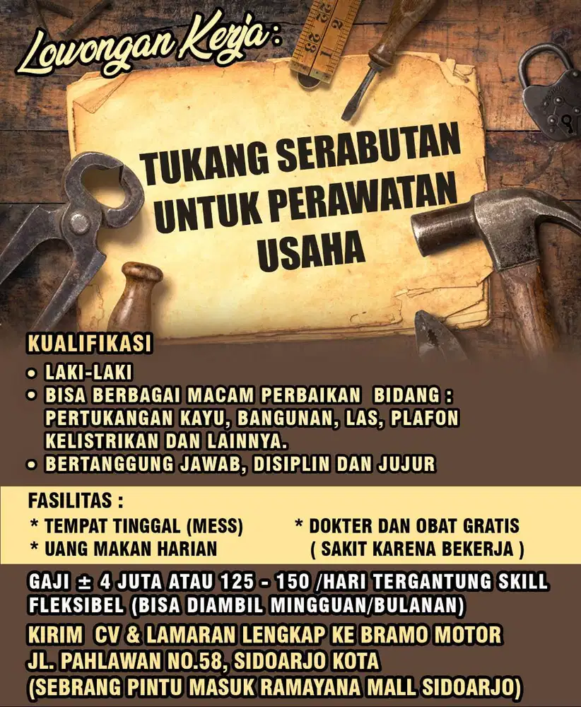 Loker Tukang Perawatan Usaha dan Serabutan