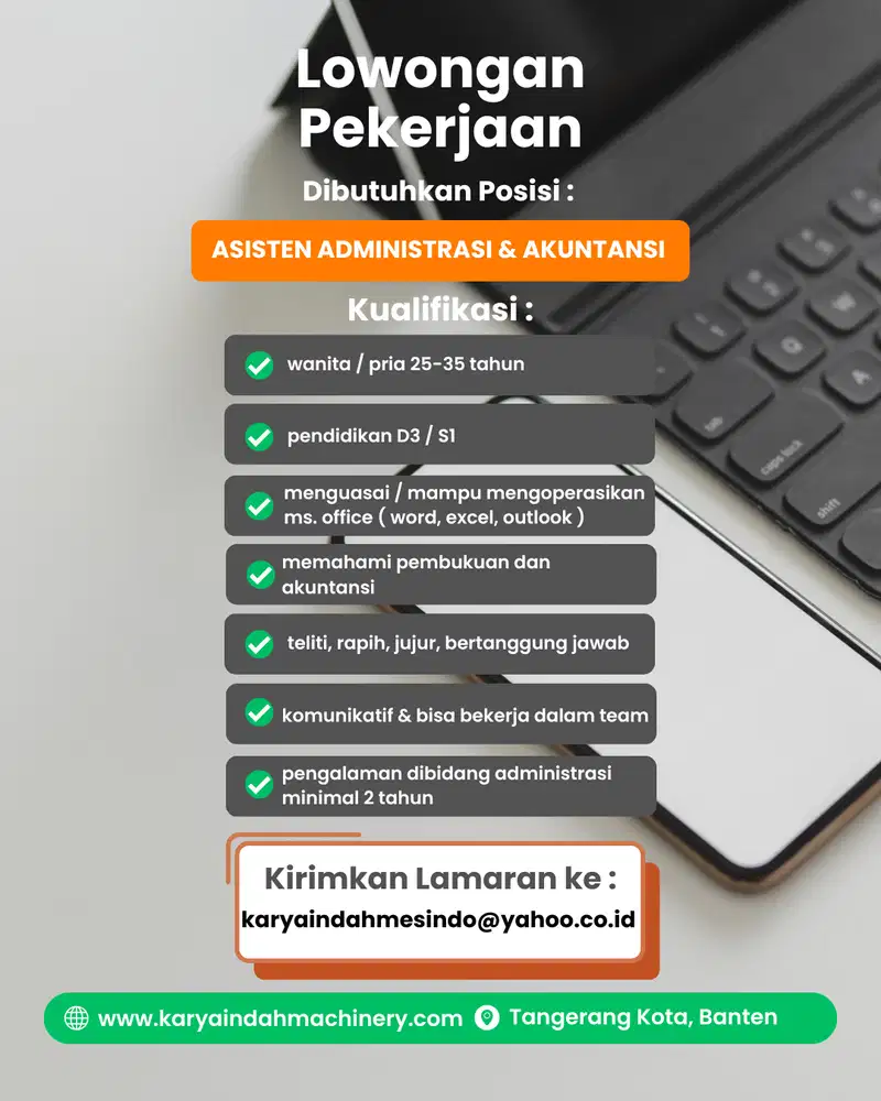 INFO LOKER ASISTEN ADMINISTRASI & AKUNTANSI