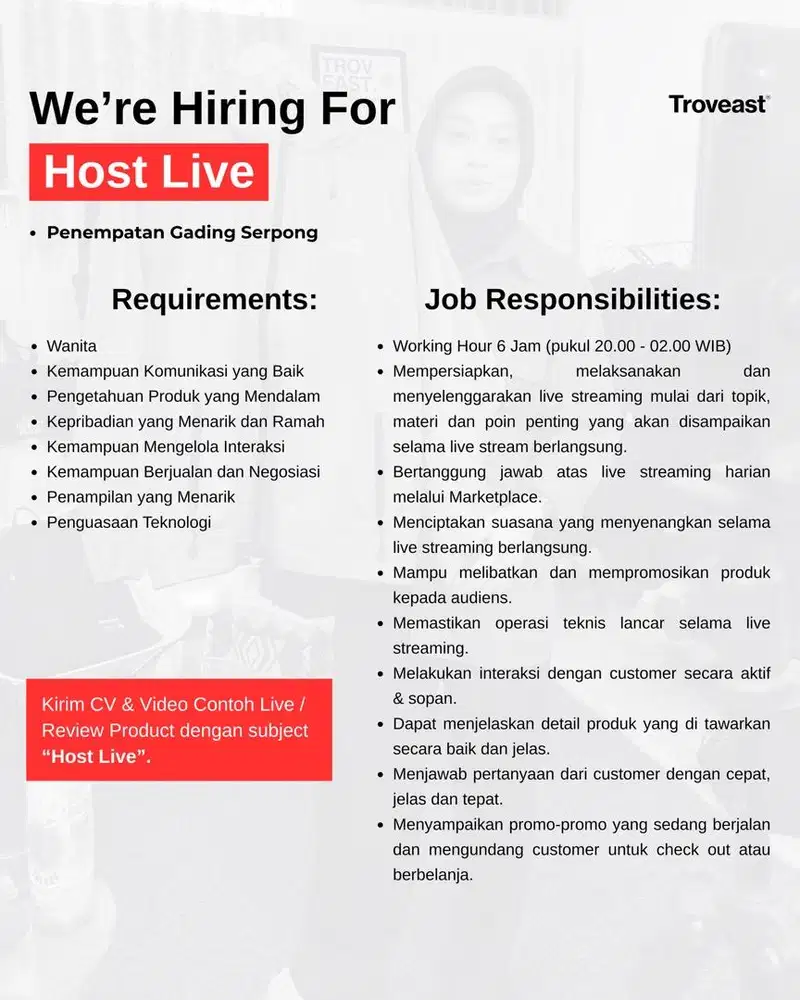 LOWONGAN KERJA HOST LIVE PRODUK BRAND APPAREL