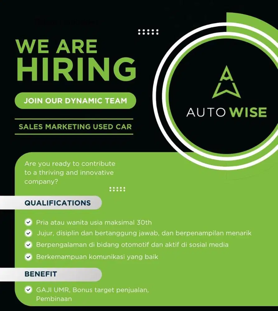 Dicari sales marketing berpengalaman