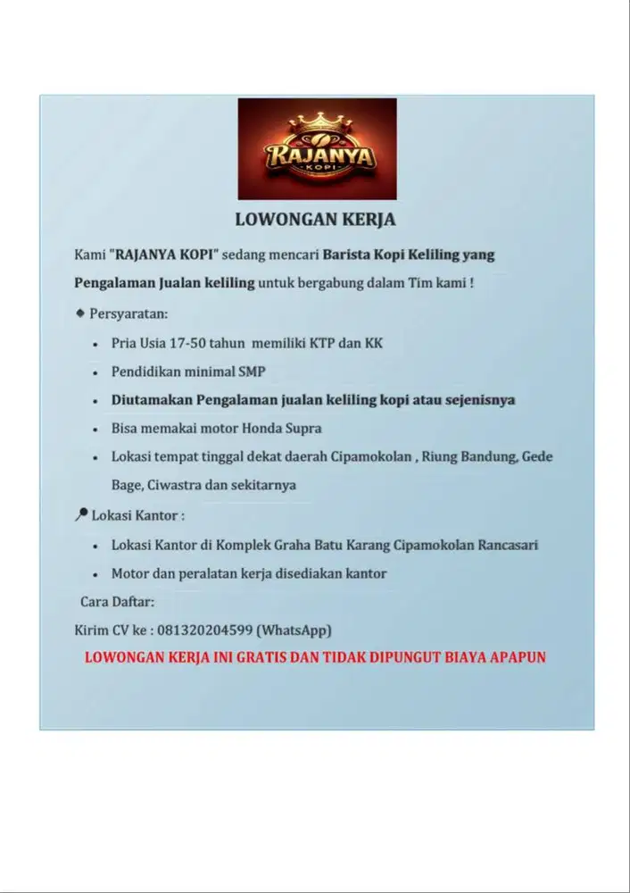 Lowongan Kerja Barista Kopi keliling Bandung