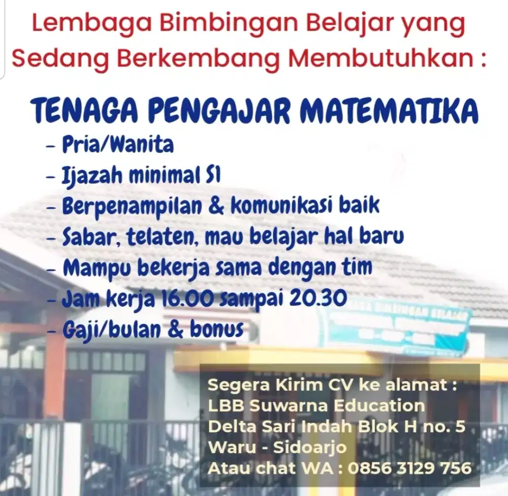 LOWONGAN ADMIN, MARKETING & GURU/TUTOR