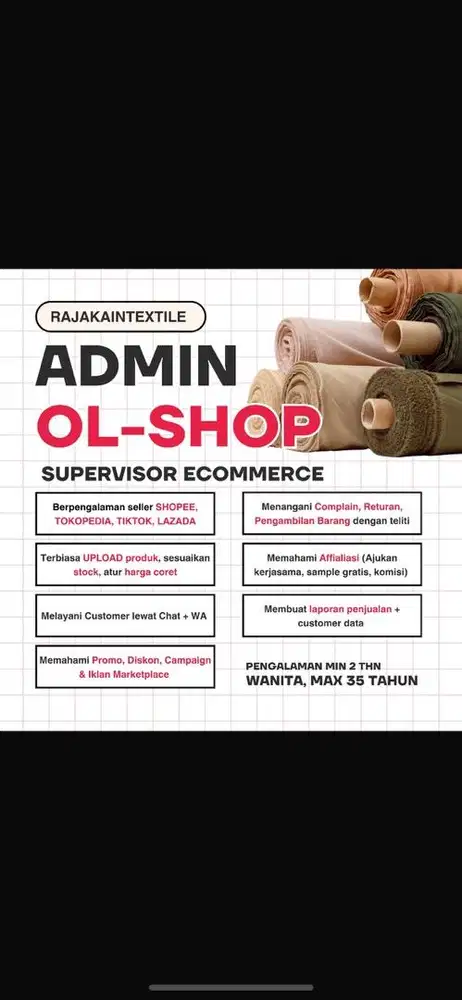 MANAGER ADMIN ECOMMERCE (YANG BERPENGALAMAN AJA!)