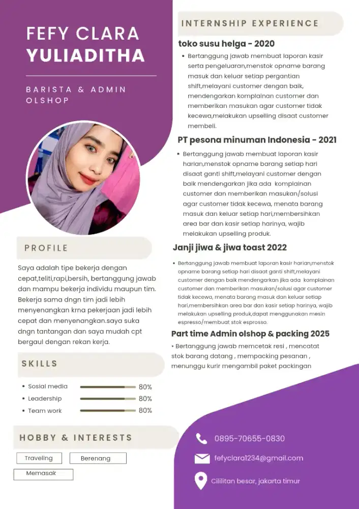 Cari pekerjaan admin olshop / barista