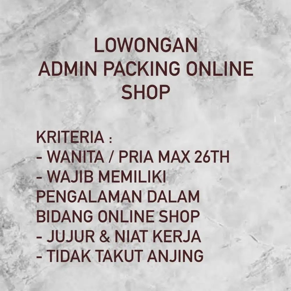 [LOWONGAN] Admin Packing Online Shop
