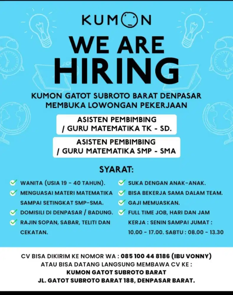 Dibutuhkan segera Asisten Pembimbing Guru Matematika
