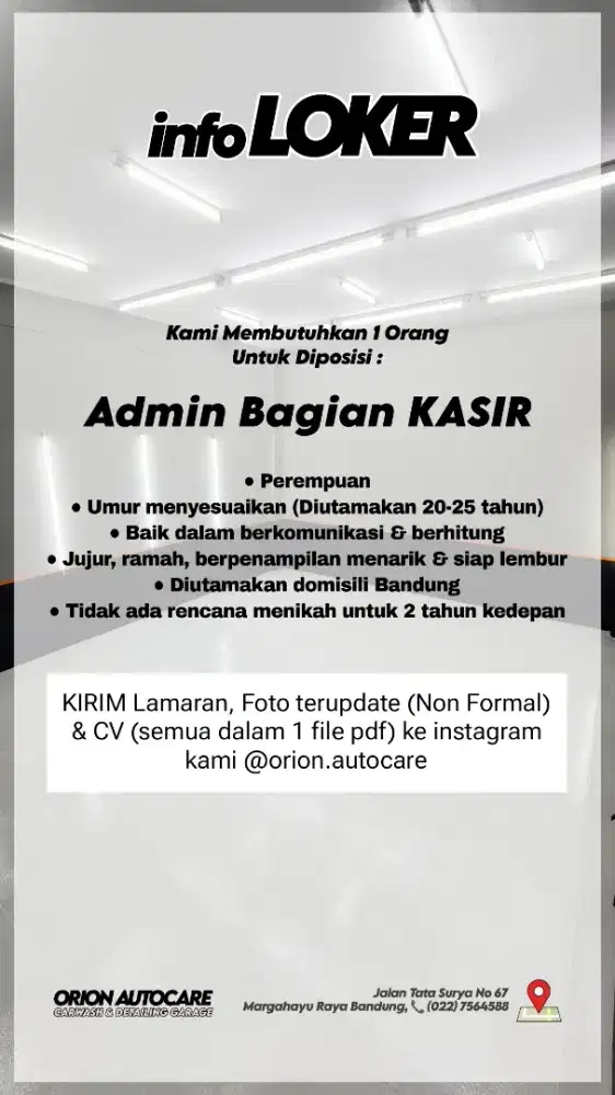 DIBUTUHKAN 1 ORANG PEREMPUAN BAGIAN KASIR