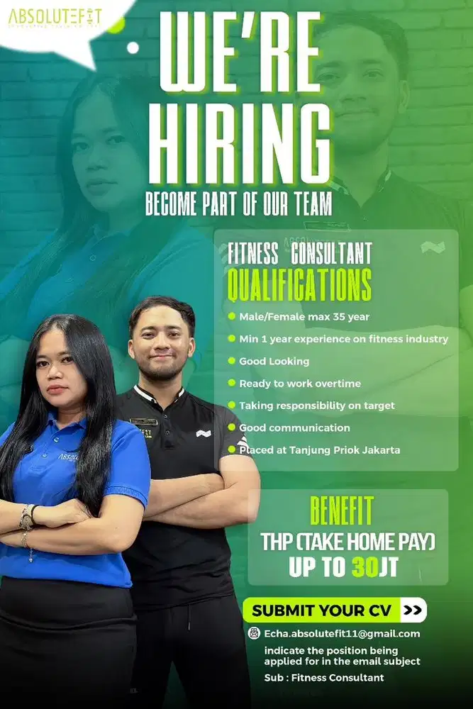 LOWONGAN FITNESS CONSULTANT ABSOLUTEFIT GYM
