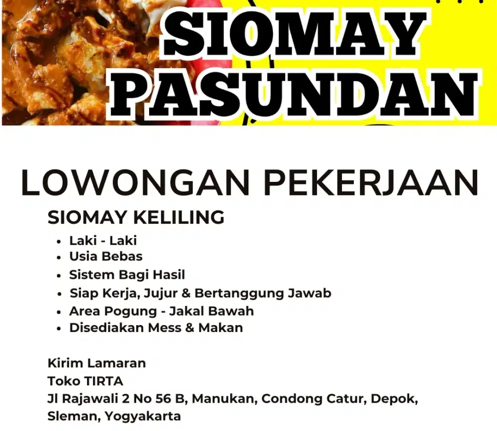 Lowongan Jualan Siomay Keliling Area Pogung-Jakal Bawah