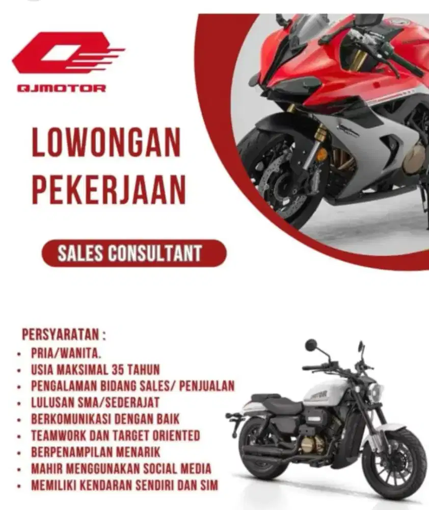 Di cari sales pria dan sales Conter untuk motor gede Qj motor