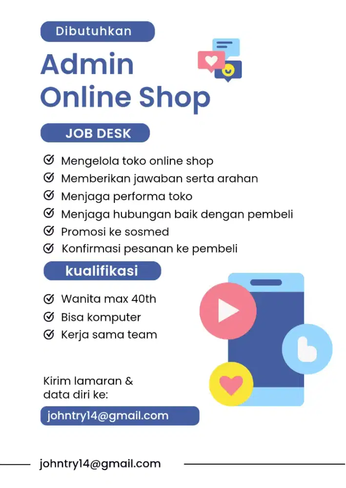 Di cari admin toko online segera