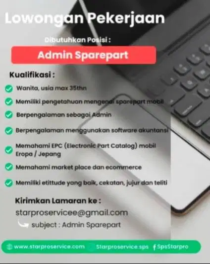 Dibutuhkan Admin Sparepart (retail)