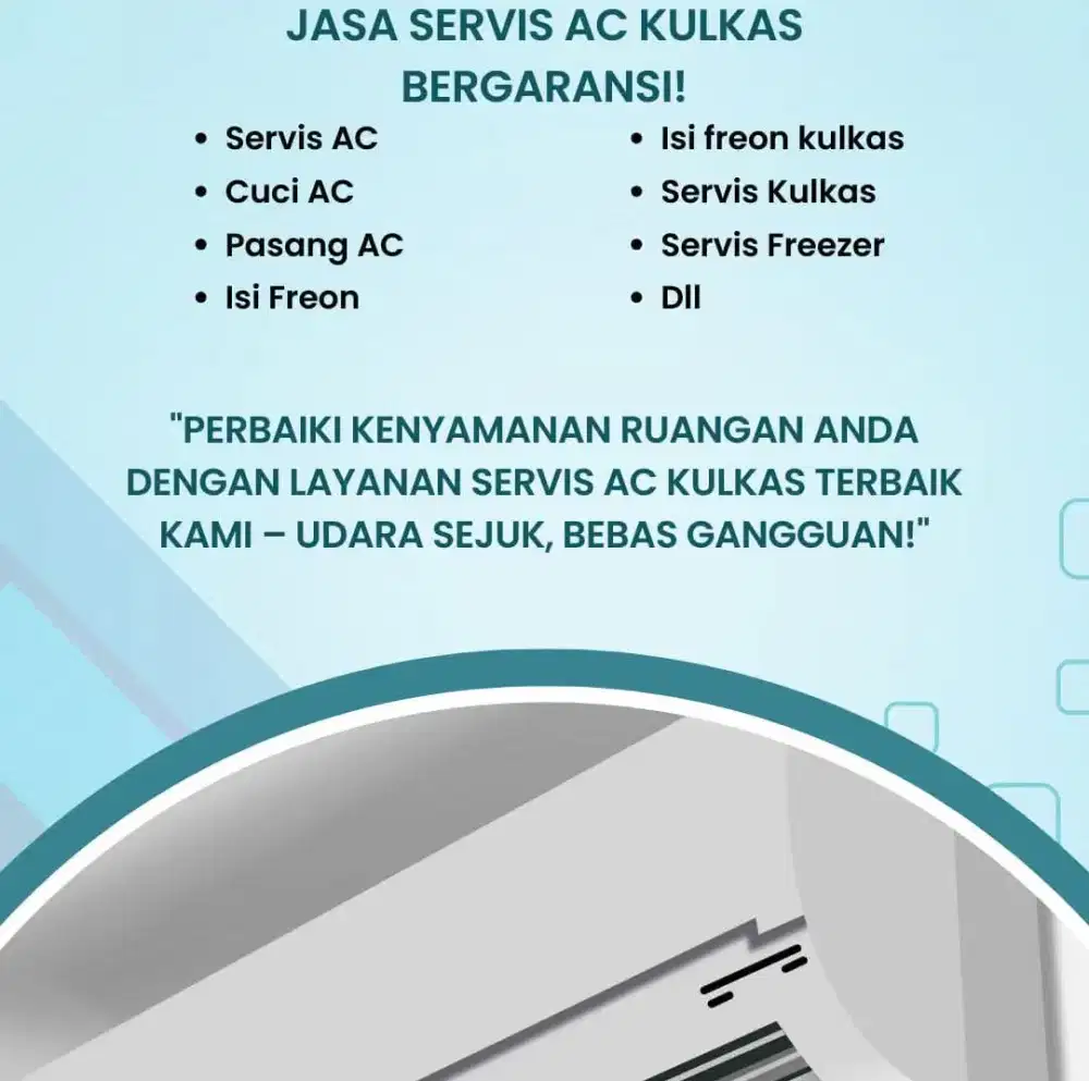 Service AC pasang, kulkas mesin cuci, pompa air