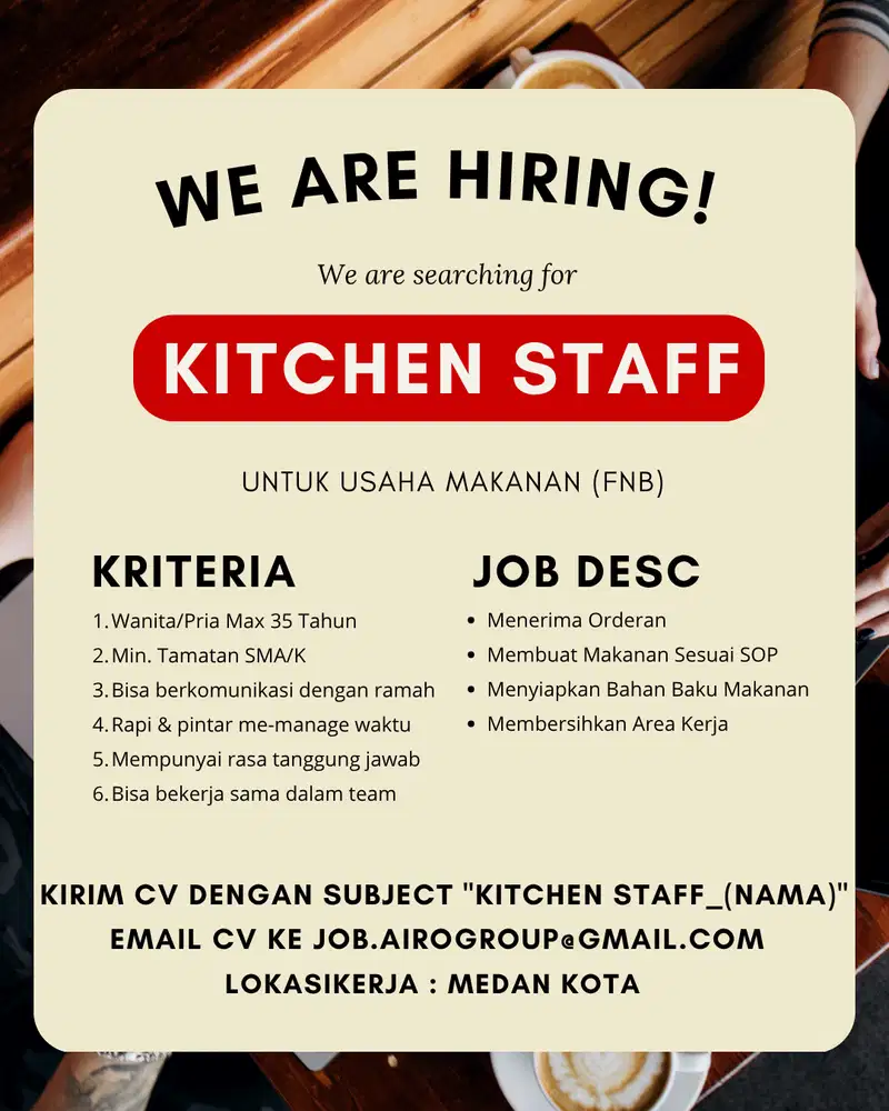 LOWONGAN STEWARD (CUCI PIRING RESTO)