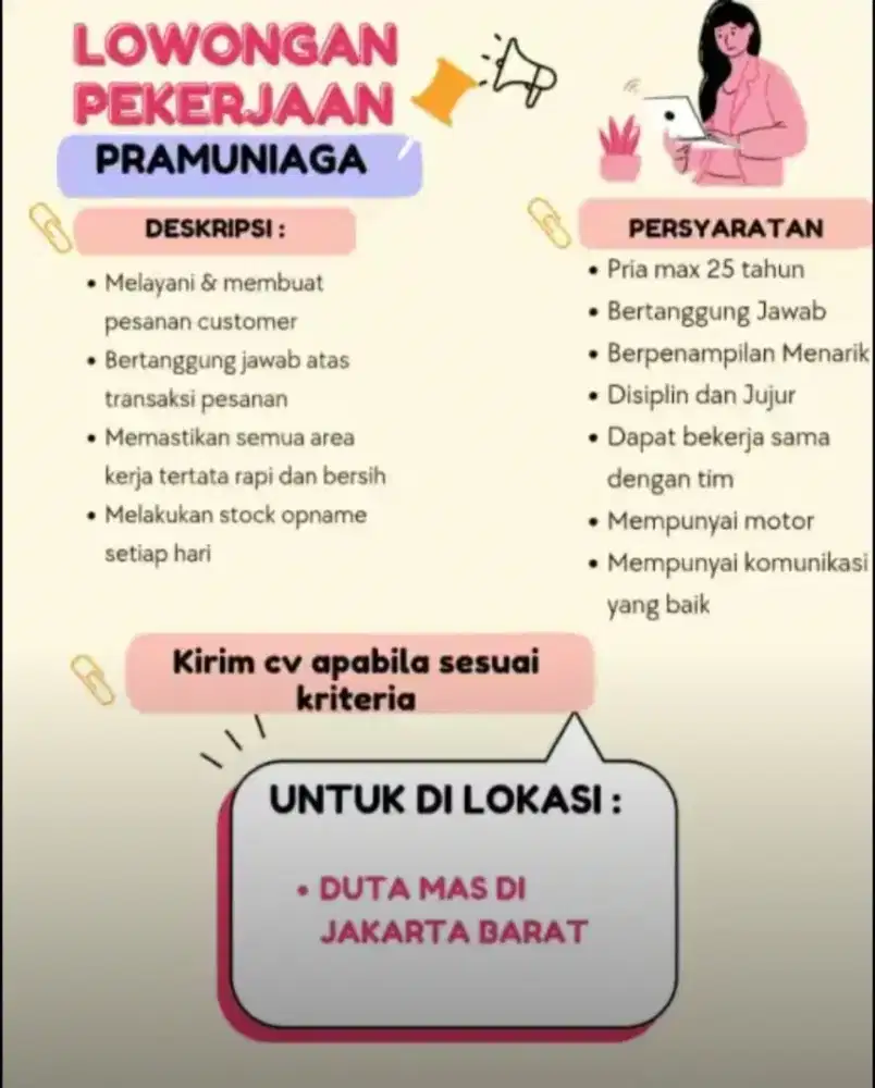 LOWONGAN KERJA DI DUTAMAS JAKARTA BARAT