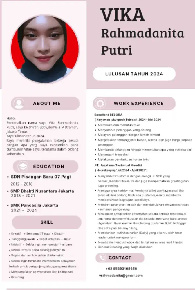 Mencari pekerjaan cleanser ,jaga toko dll