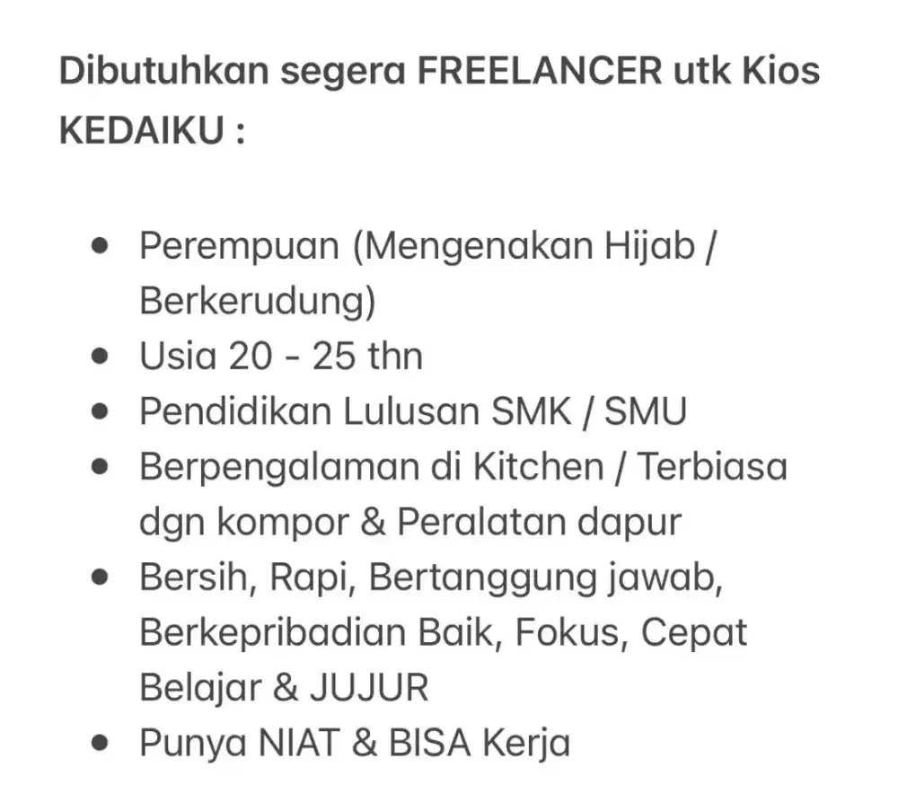 Dibutuhkan segera