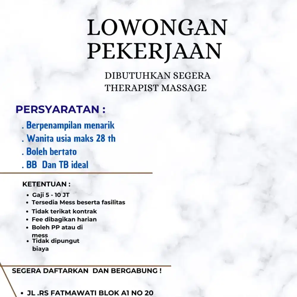 Lowongan kerja therapist wanita