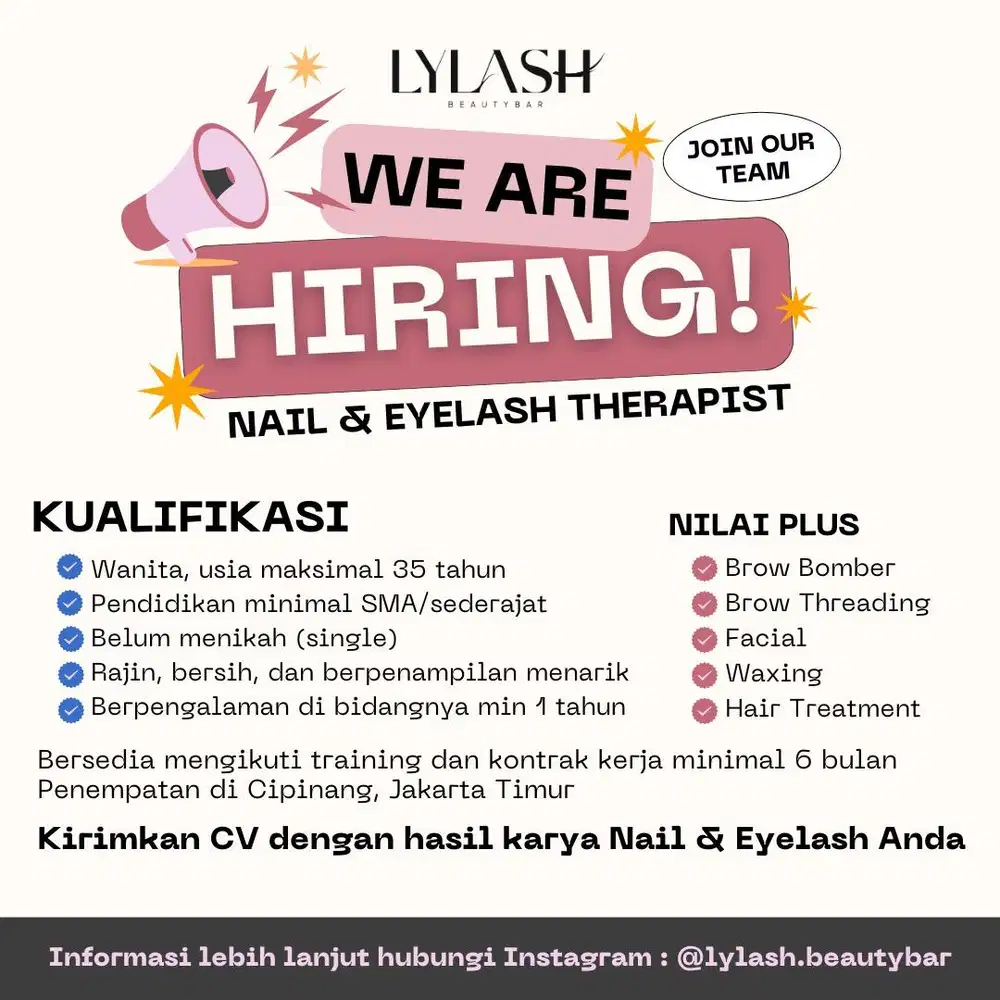 DICARI THERAPIST EYELASH EXTENSION DAN NAIL ART!!!