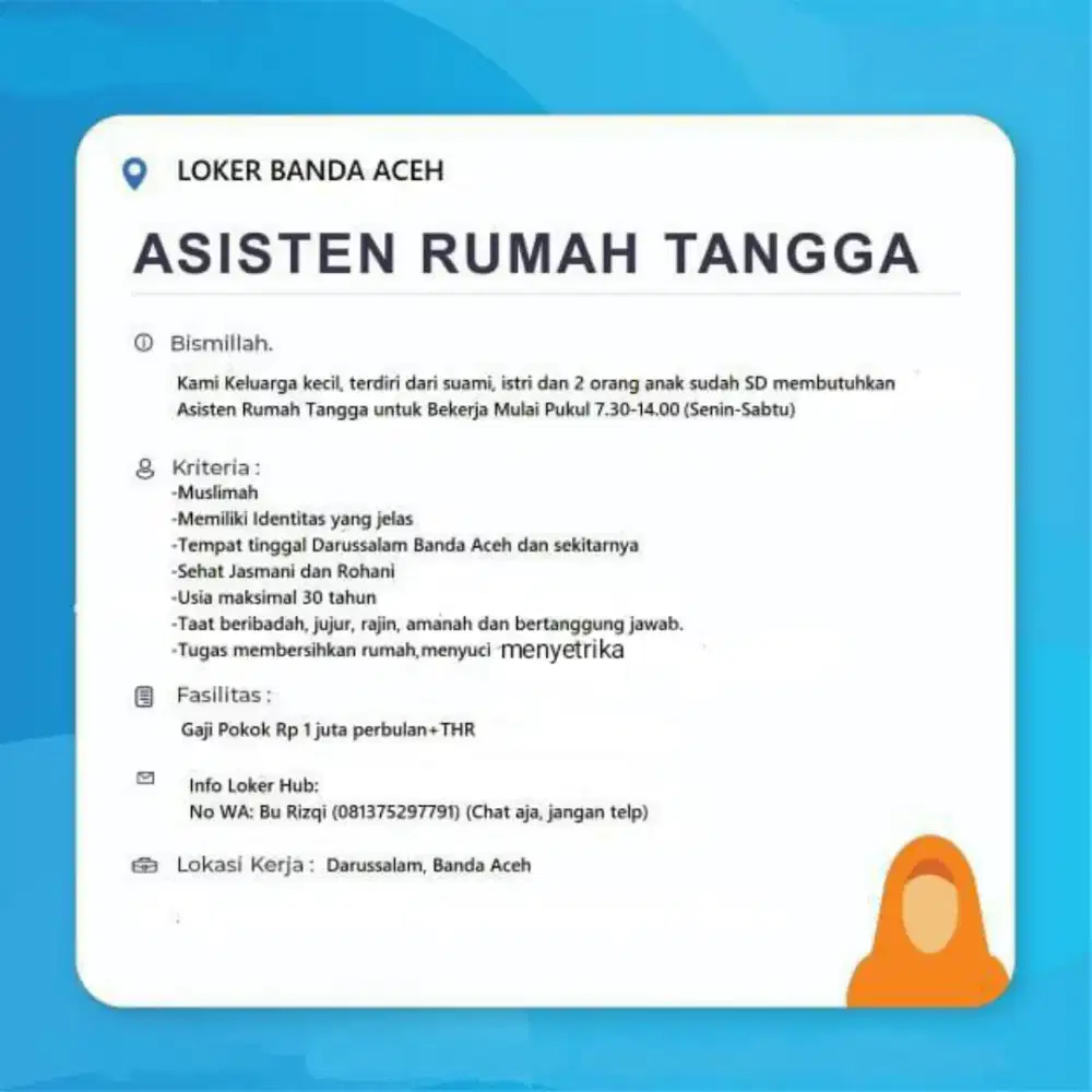 Dicari asisten rumah tangga (ART)