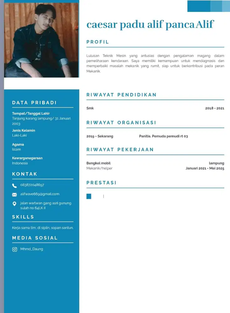 Bengkel, driver, umur 22 ,
