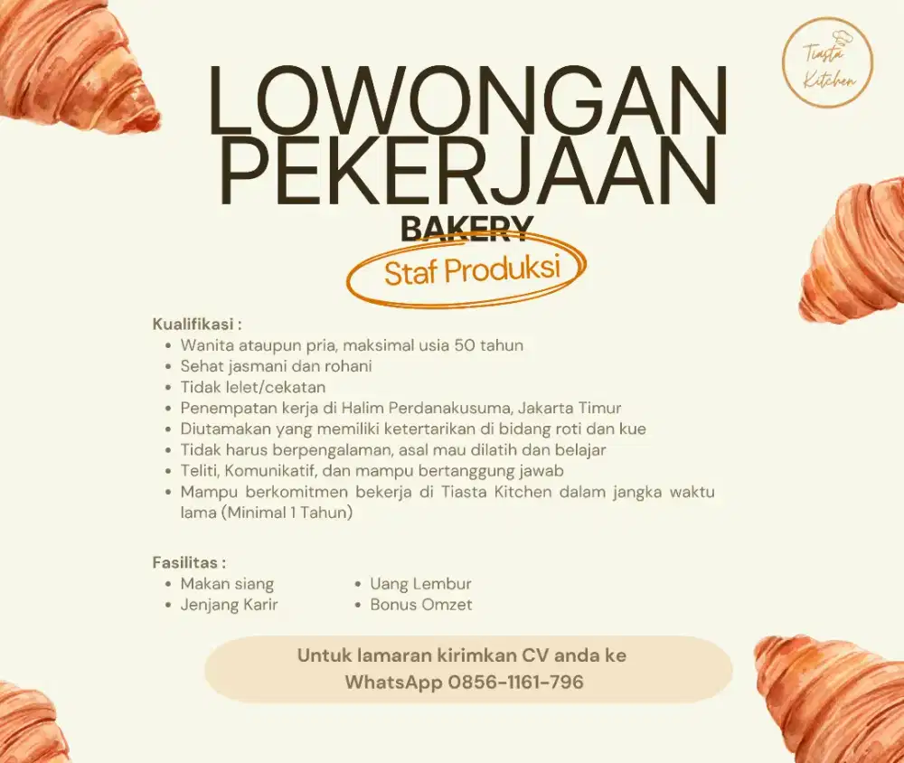 Dibutuhkan Karyawan Produksi Bakery